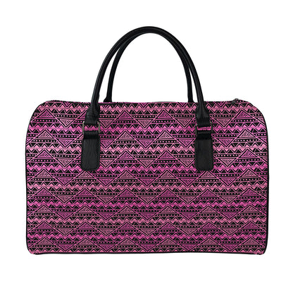 Pink African Ethnic Pattern Print Leather Duffle Bag