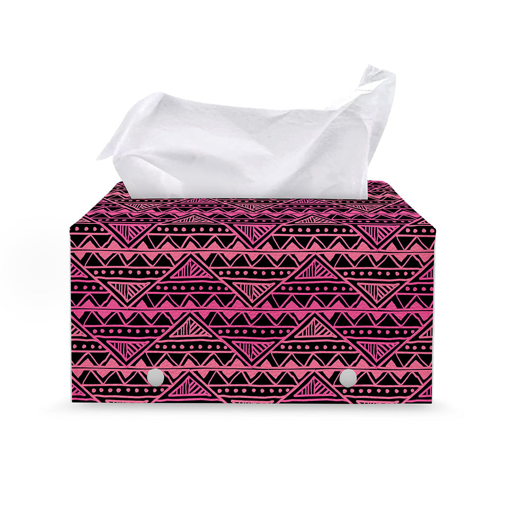 Pink African Ethnic Pattern Print Leather Tissue Box Cover