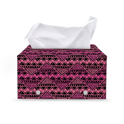 Pink African Ethnic Pattern Print Leather Tissue Box Cover
