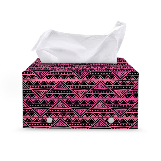 Pink African Ethnic Pattern Print Leather Tissue Box Cover