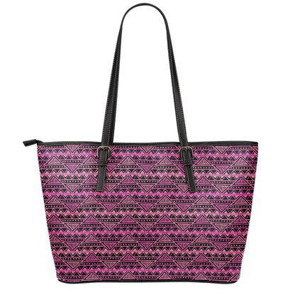 Pink African Ethnic Pattern Print Leather Tote Bag