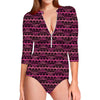 Pink African Ethnic Pattern Print Long Sleeve Swimsuit