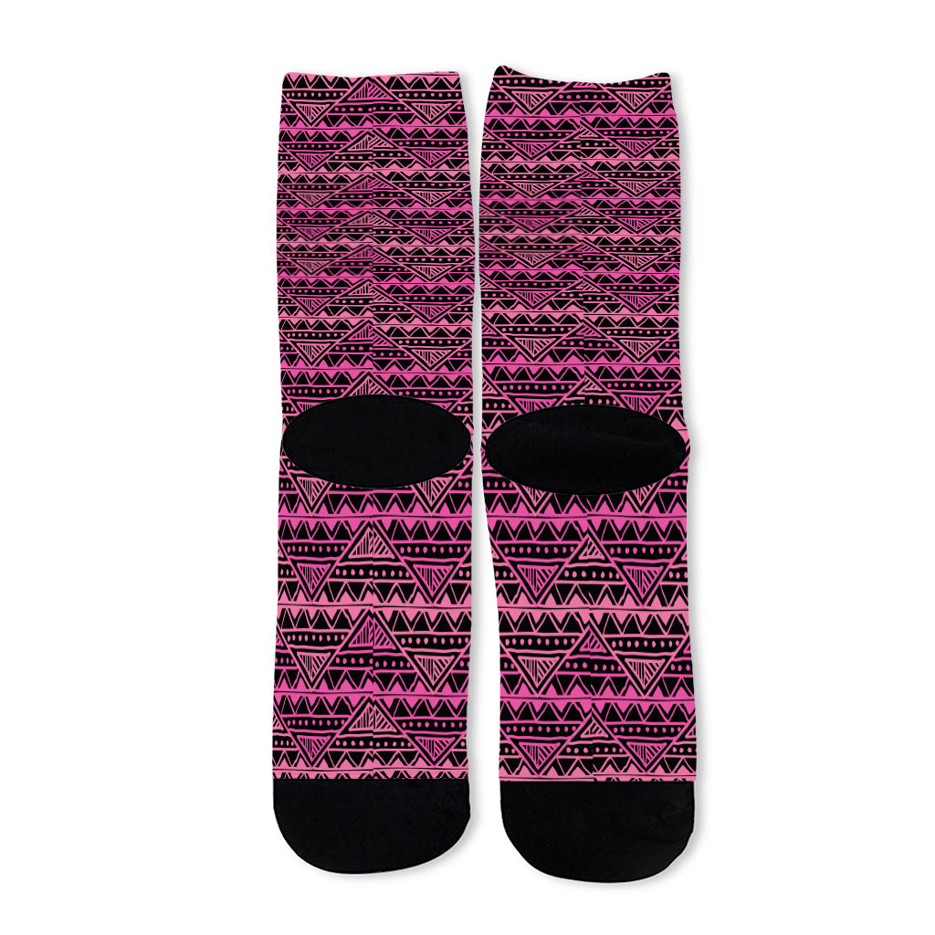 Pink African Ethnic Pattern Print Long Socks
