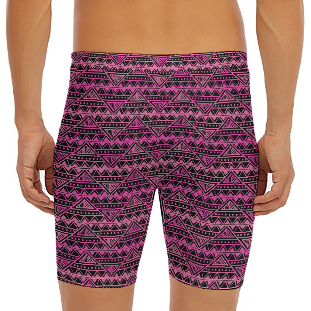 Pink African Ethnic Pattern Print Men's Long Boxer Briefs