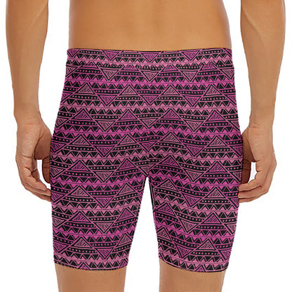 Pink African Ethnic Pattern Print Men's Long Boxer Briefs