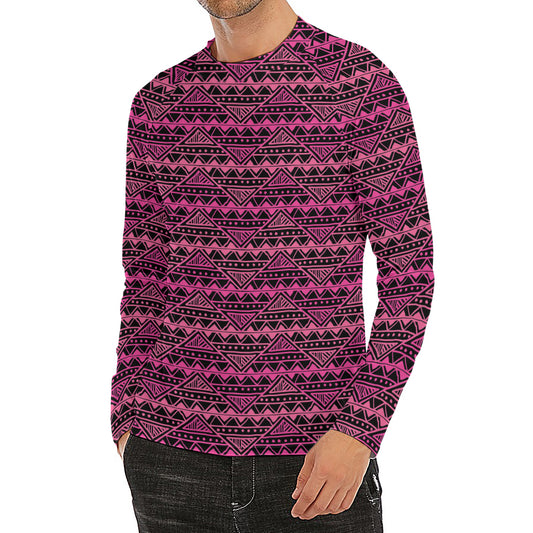 Pink African Ethnic Pattern Print Men's Long Sleeve Rash Guard