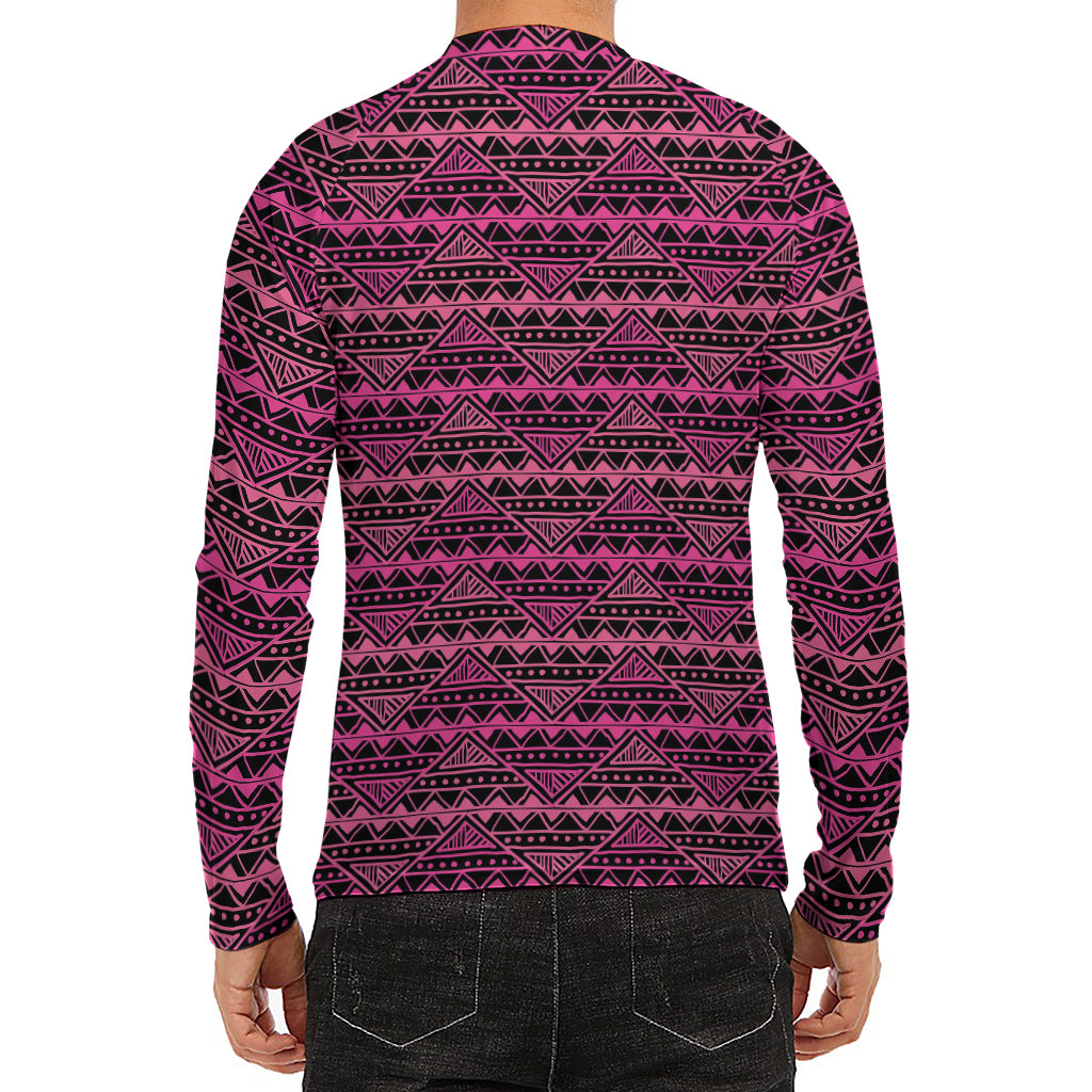 Pink African Ethnic Pattern Print Men's Long Sleeve Rash Guard