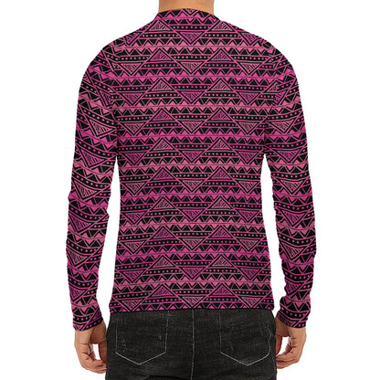 Pink African Ethnic Pattern Print Men's Long Sleeve Rash Guard