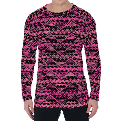 Pink African Ethnic Pattern Print Men's Long Sleeve T-Shirt