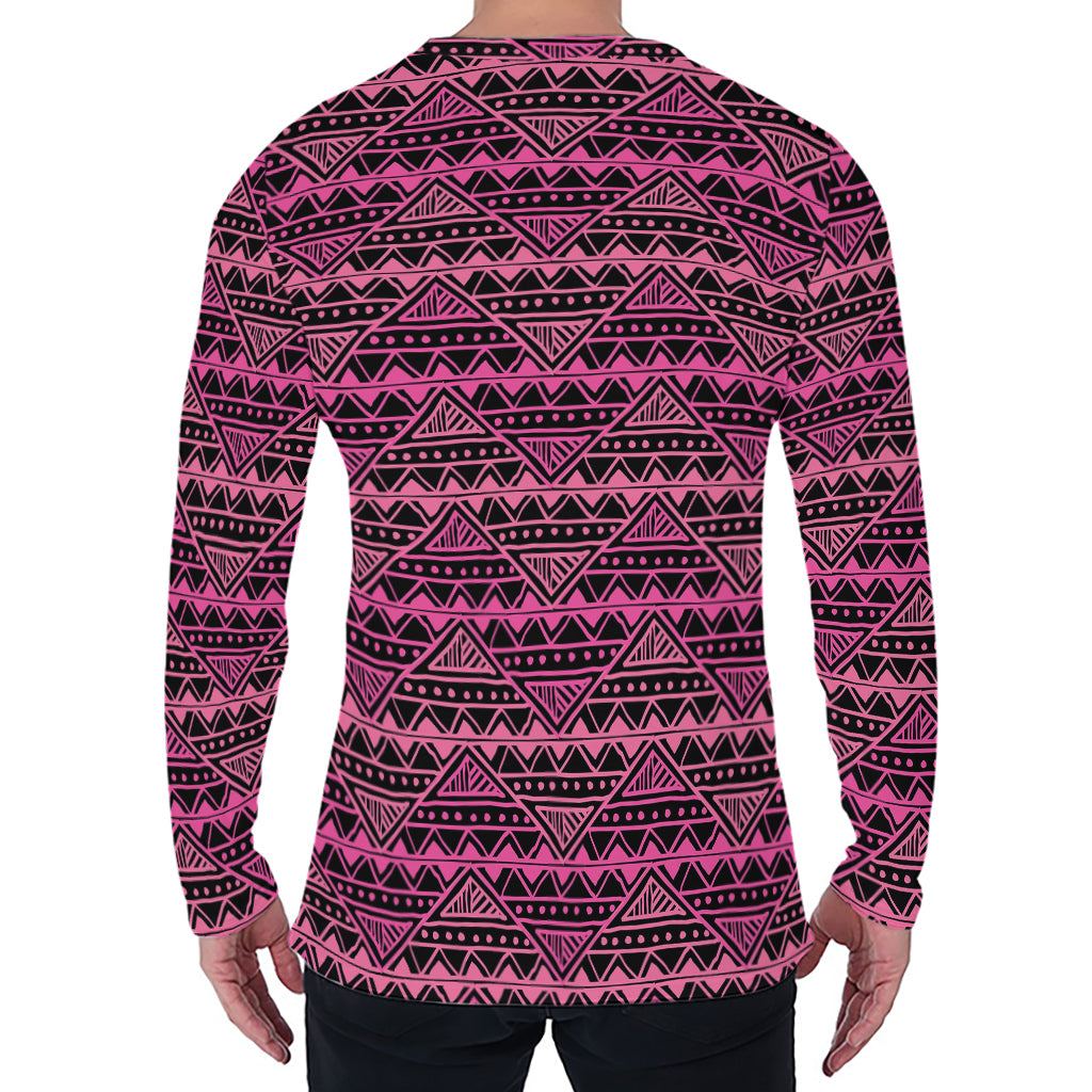 Pink African Ethnic Pattern Print Men's Long Sleeve T-Shirt