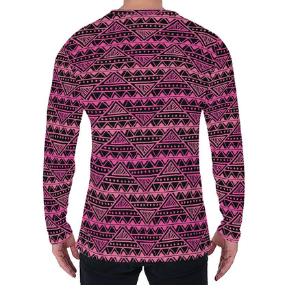 Pink African Ethnic Pattern Print Men's Long Sleeve T-Shirt