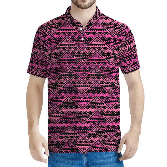 Pink African Ethnic Pattern Print Men's Polo Shirt