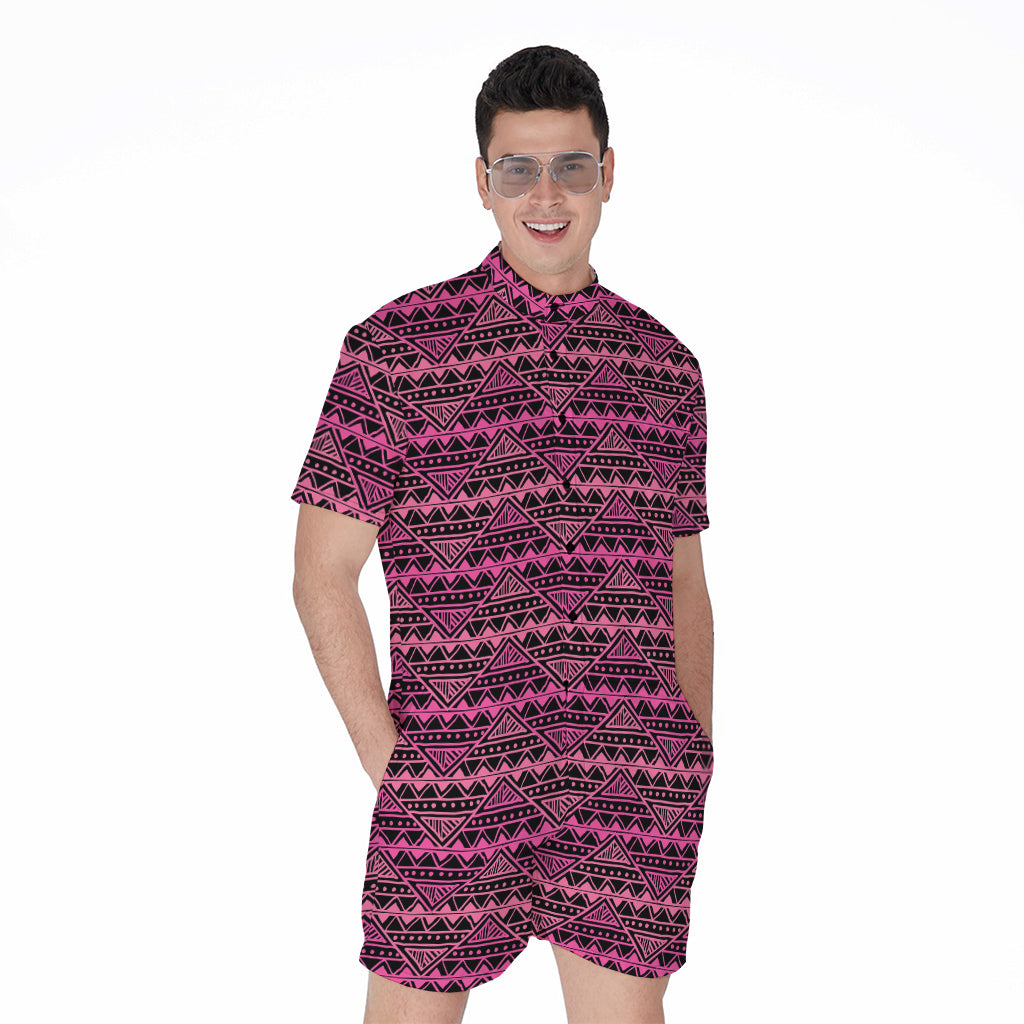 Pink African Ethnic Pattern Print Men's Rompers