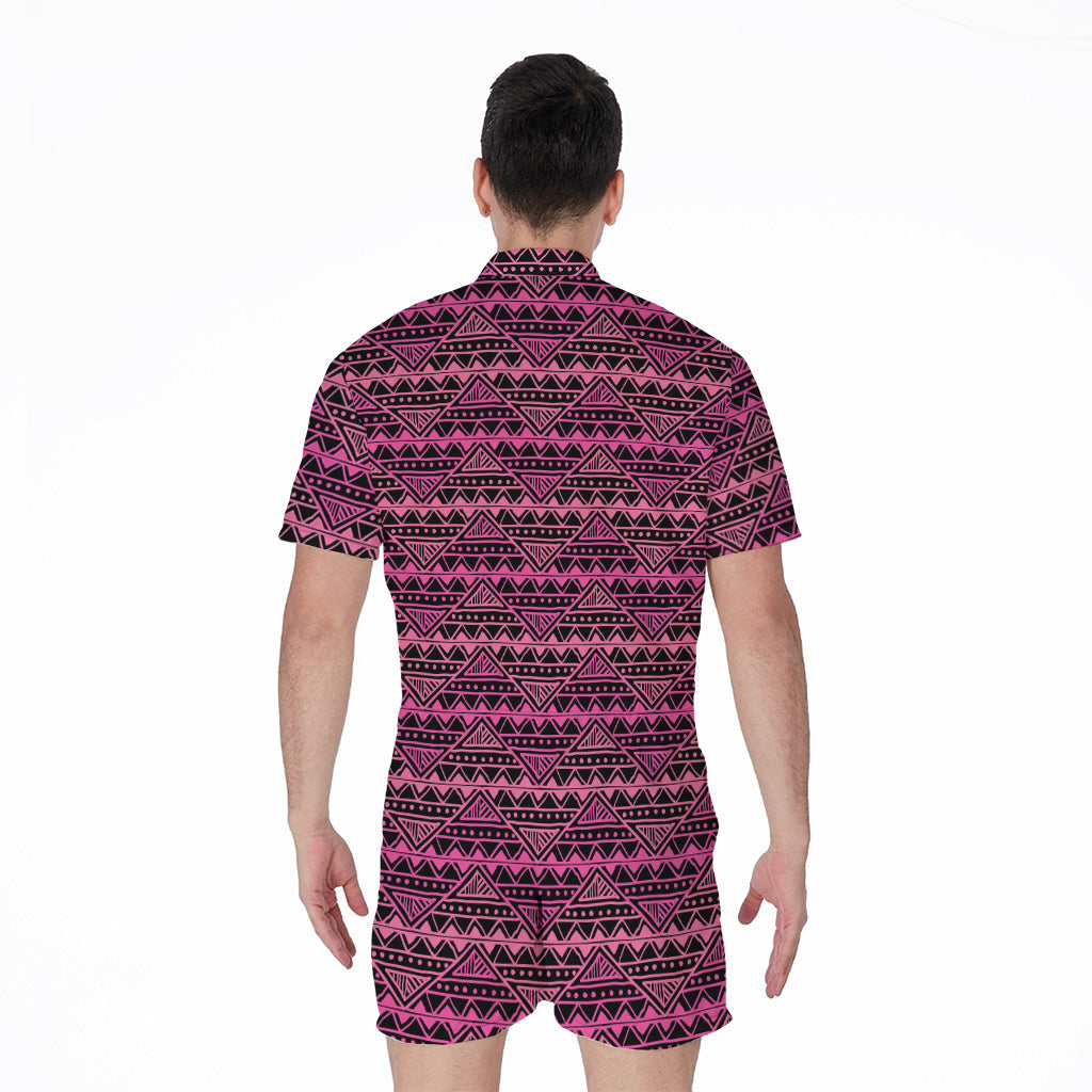 Pink African Ethnic Pattern Print Men's Rompers
