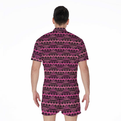 Pink African Ethnic Pattern Print Men's Rompers