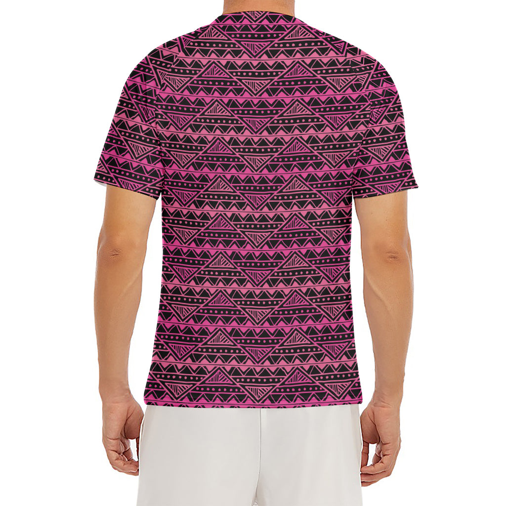 Pink African Ethnic Pattern Print Men's Short Sleeve Rash Guard