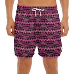 Pink African Ethnic Pattern Print Men's Split Running Shorts