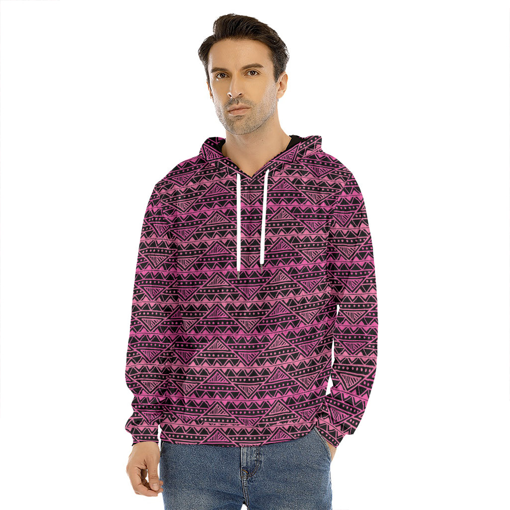 Pink African Ethnic Pattern Print Men's Velvet Pullover Hoodie