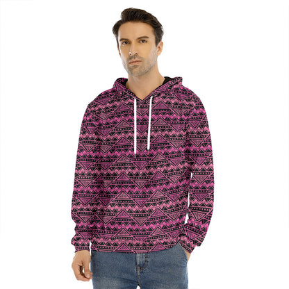 Pink African Ethnic Pattern Print Men's Velvet Pullover Hoodie