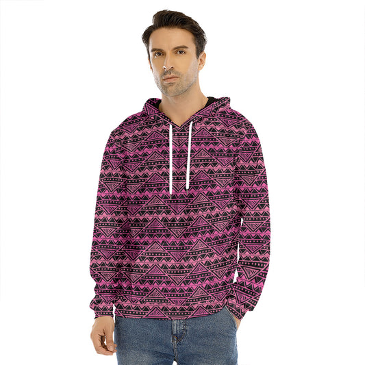Pink African Ethnic Pattern Print Men's Velvet Pullover Hoodie