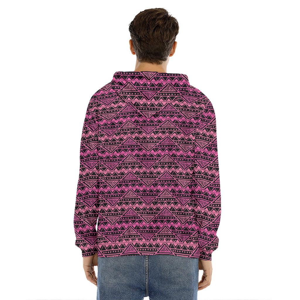 Pink African Ethnic Pattern Print Men's Velvet Pullover Hoodie