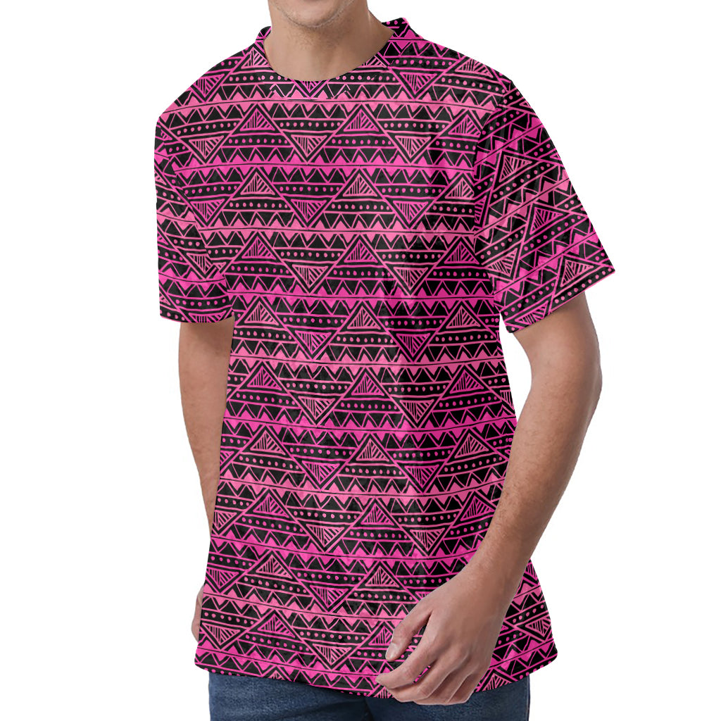 Pink African Ethnic Pattern Print Men's Velvet T-Shirt