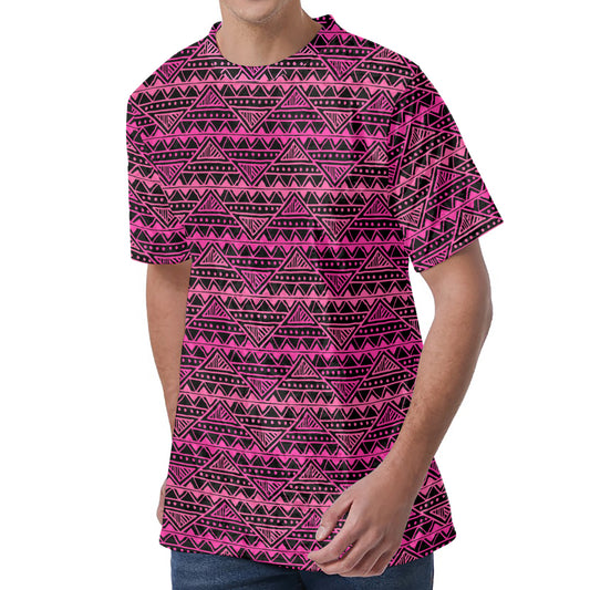 Pink African Ethnic Pattern Print Men's Velvet T-Shirt