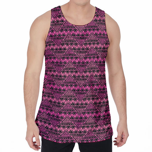 Pink African Ethnic Pattern Print Men's Velvet Tank Top
