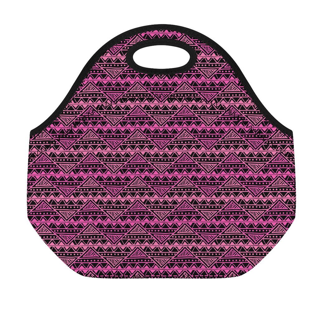 Pink African Ethnic Pattern Print Neoprene Lunch Bag