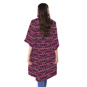 Pink African Ethnic Pattern Print Open Front Beach Cover Up