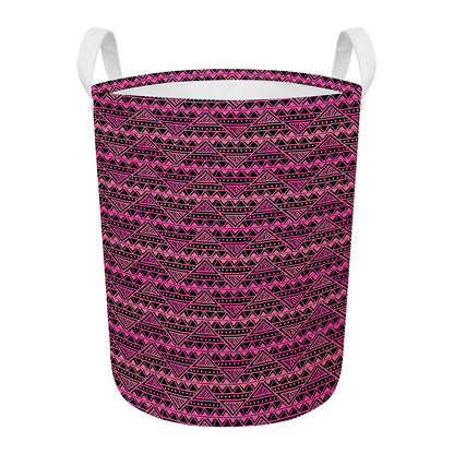 Pink African Ethnic Pattern Print Round Laundry Basket