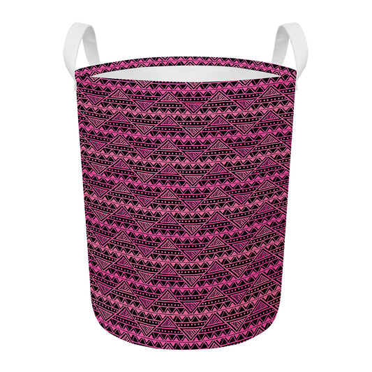 Pink African Ethnic Pattern Print Round Laundry Basket