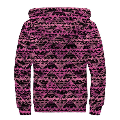 Pink African Ethnic Pattern Print Sherpa Lined Zip Up Hoodie