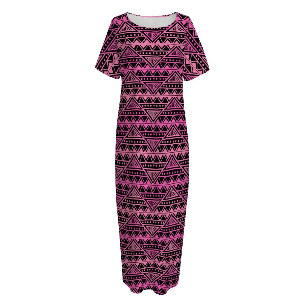 Pink African Ethnic Pattern Print Short Sleeve Long Nightdress