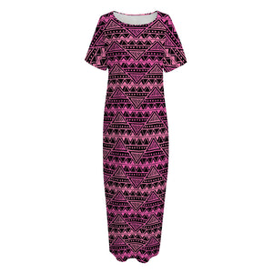 Pink African Ethnic Pattern Print Short Sleeve Long Nightdress