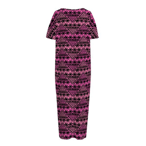 Pink African Ethnic Pattern Print Short Sleeve Long Nightdress