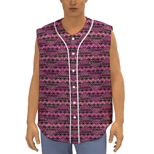 Pink African Ethnic Pattern Print Sleeveless Baseball Jersey