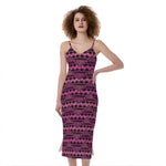 Pink African Ethnic Pattern Print Slim Fit Midi Cami Dress