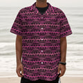 Pink African Ethnic Pattern Print Textured Short Sleeve Shirt