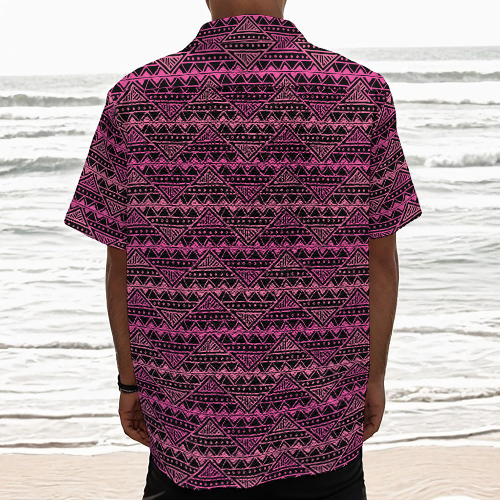 Pink African Ethnic Pattern Print Textured Short Sleeve Shirt