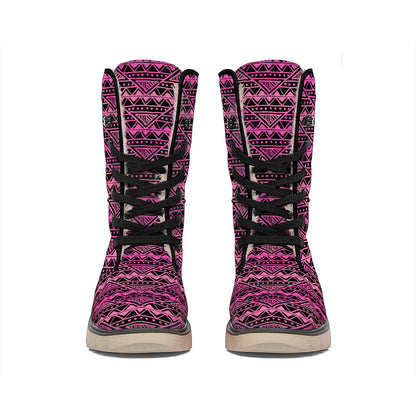Pink African Ethnic Pattern Print Winter Boots