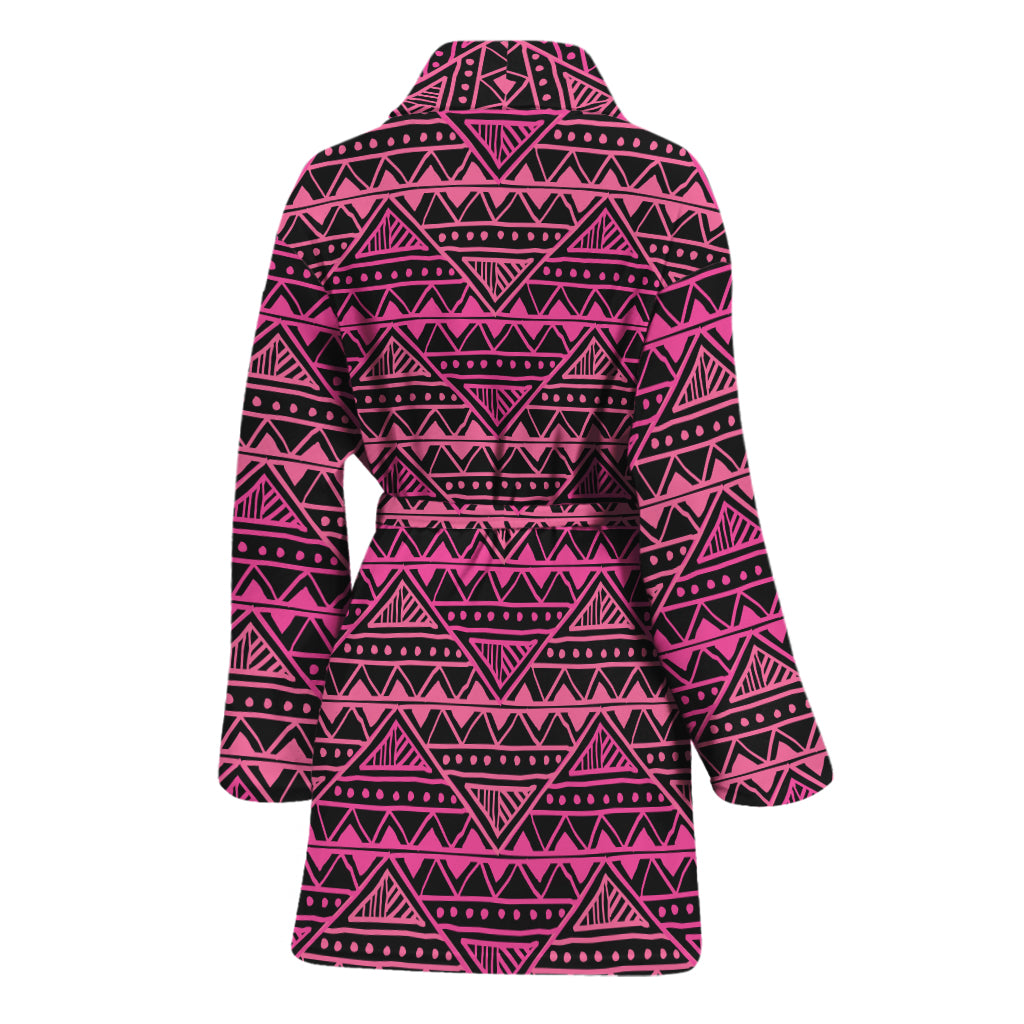 Pink African Ethnic Pattern Print Women's Bathrobe