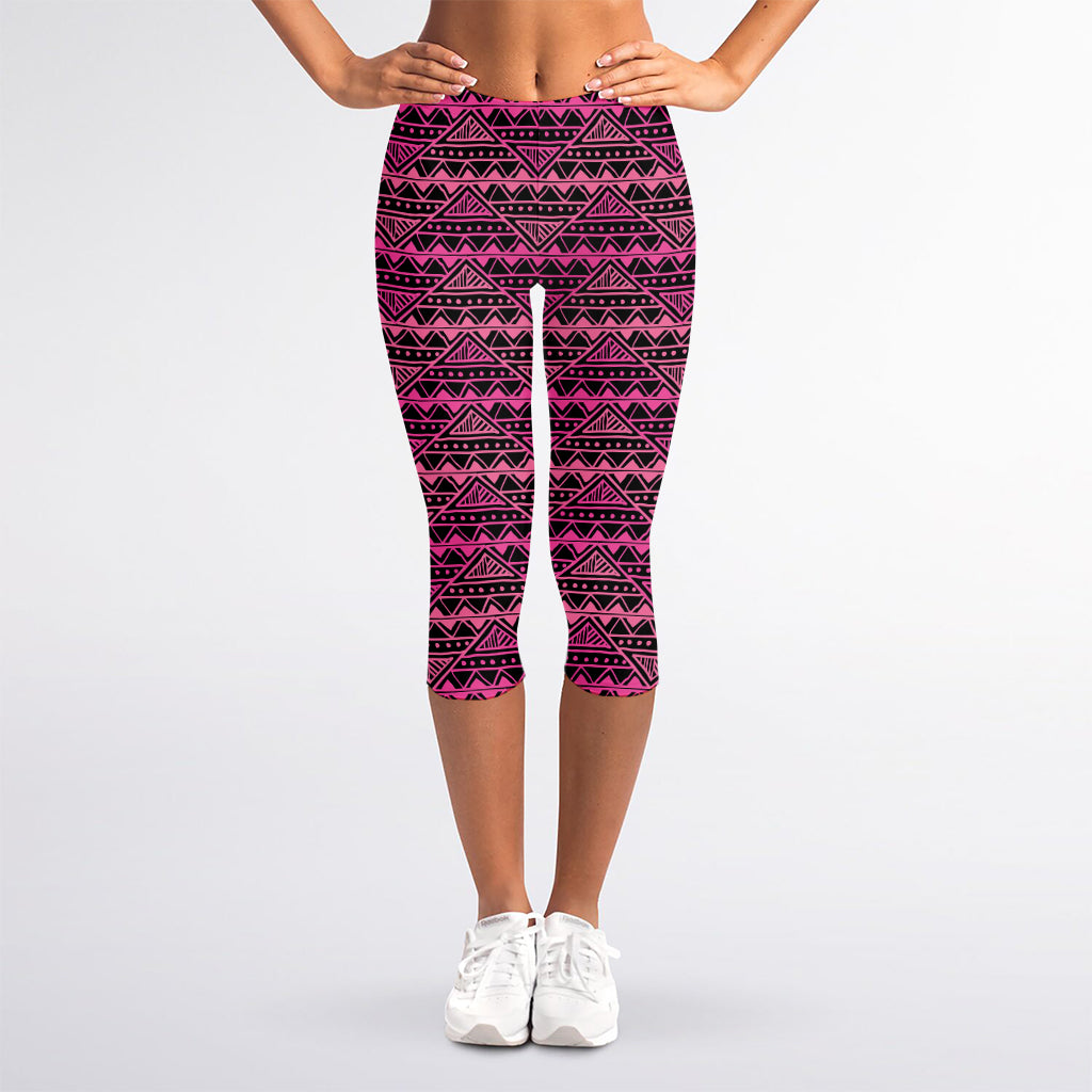 Pink African Ethnic Pattern Print Women's Capri Leggings
