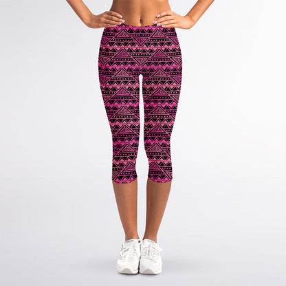 Pink African Ethnic Pattern Print Women's Capri Leggings