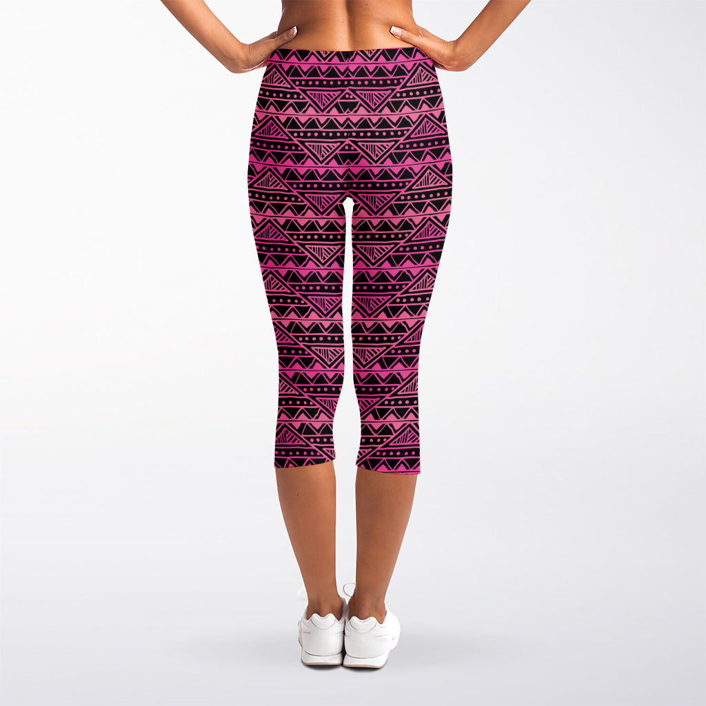 Pink African Ethnic Pattern Print Women's Capri Leggings