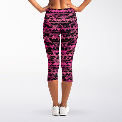 Pink African Ethnic Pattern Print Women's Capri Leggings