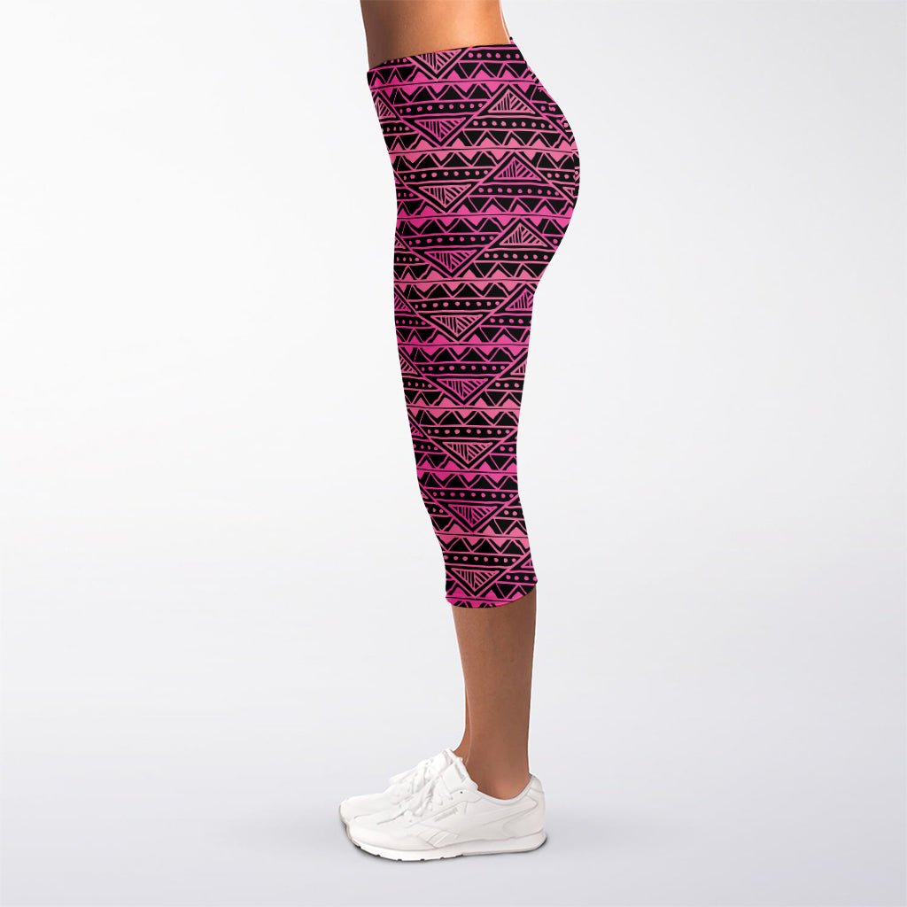 Pink African Ethnic Pattern Print Women's Capri Leggings