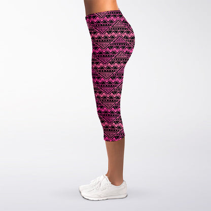Pink African Ethnic Pattern Print Women's Capri Leggings
