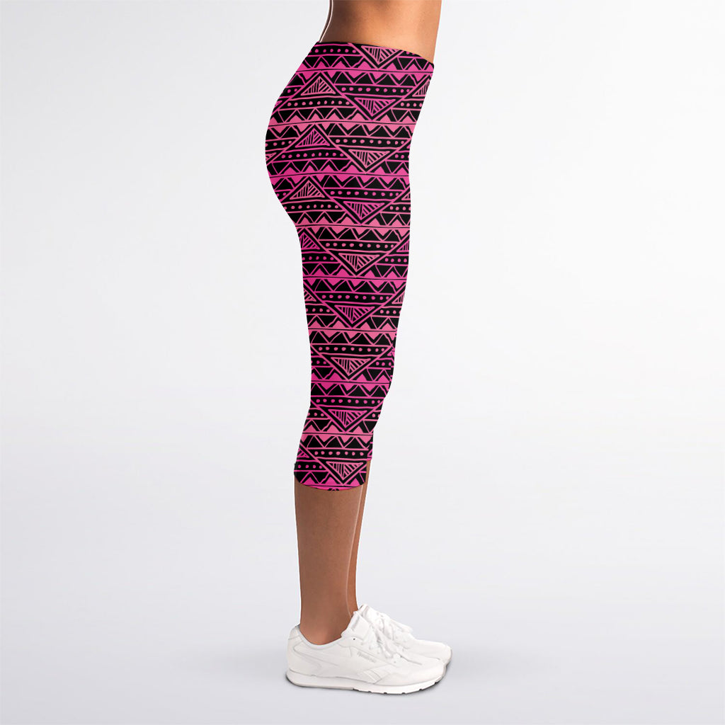Pink African Ethnic Pattern Print Women's Capri Leggings