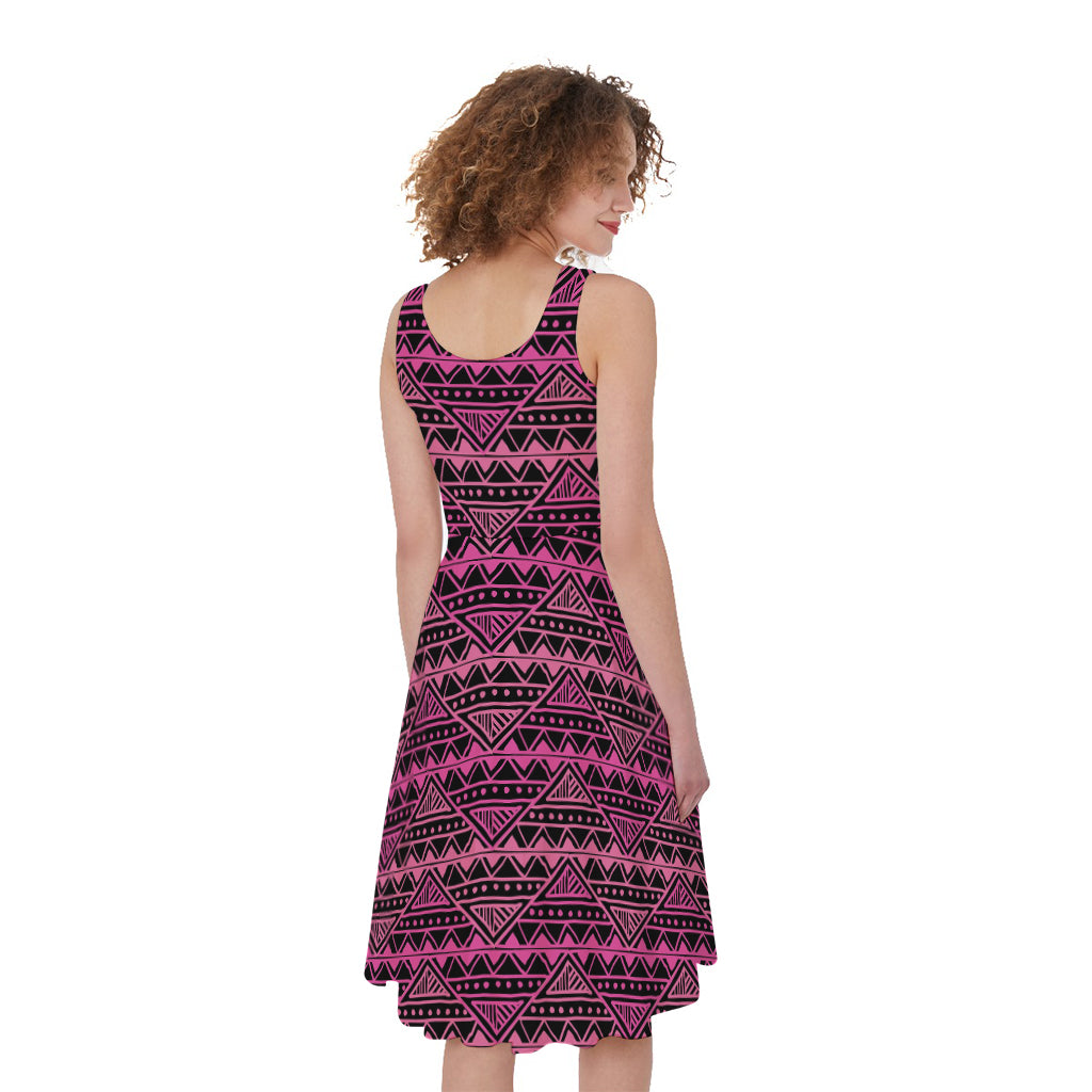 Pink African Ethnic Pattern Print Women's Sleeveless Dress